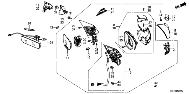 2019 Acura NSX Passenger Side Mirror Housing Sub-Assembly Diagram for 76205-T6N-A01
