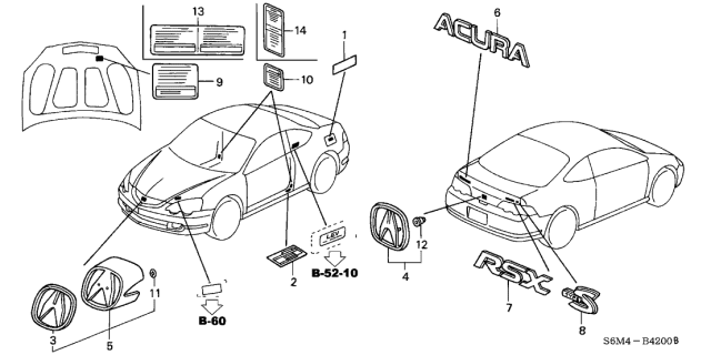 2004 Acura RSX Side Airbag Caution Label Diagram for 78031-SZ3-A80