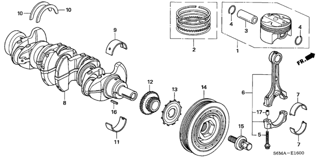2006 Acura RSX Piston Ring Set (Over Size) (0.25) Diagram for 13021-PNE-G02