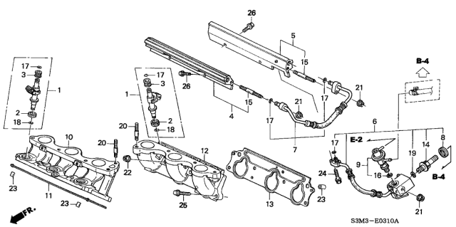 2001 Acura CL Base, Front Injector Diagram for 17050-P8E-A00