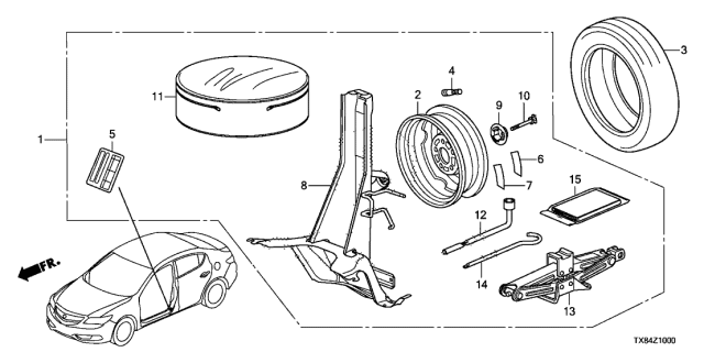 2013 Acura ILX Hybrid Base, Spare Tire Support Diagram for 74640-TX8-305