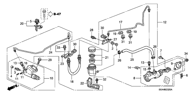 2004 Acura TSX Clutch Master Cylinder Assembly Diagram for 46920-S7A-A04