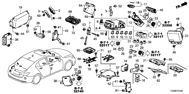 2019 Acura TLX AWD Engine Control Unit Diagram for 48310-5M0-B01