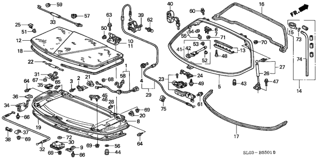 1996 Acura NSX Opener Assembly, Roof Cover Lock Diagram for 74846-SL0-T01