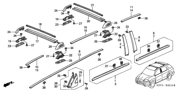 2005 Acura MDX Passenger Side Roof Molding Assembly Diagram for 74306-S3V-A00