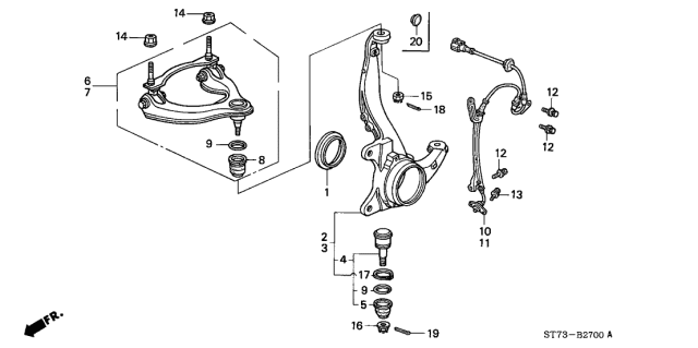 1996 Acura Integra Right Front Control Arm Assembly (Upper) Diagram for 51450-SR3-023