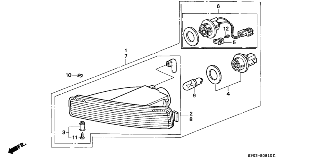 1991 Acura Legend Right Front Turn Light Assembly Diagram for 33300-SP0-A01