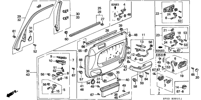 1993 Acura Legend Left Front Door Inside Handle Assembly (Graphite Black) Diagram for 72160-SP0-023ZA
