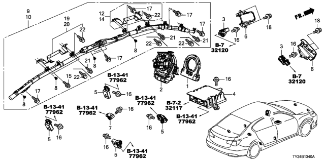 2014 Acura RLX Spiral Cable Clock Spring Diagram for 77900-T2A-A11