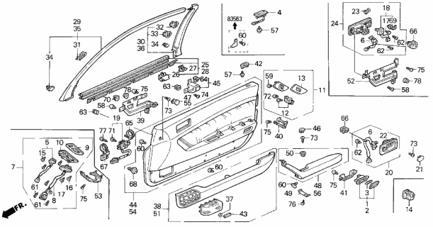 1995 Acura Legend Clip, Weatherstrip (Inner) Diagram for 72336-SP1-003