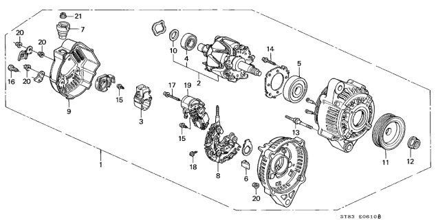 2001 Acura Integra Alternator Assembly (Cjs44) (Denso) Diagram for 31100-P72-013