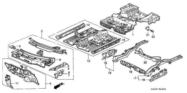 1987 Acura Legend Floor, Front Diagram for 65100-SG0-A80ZZ