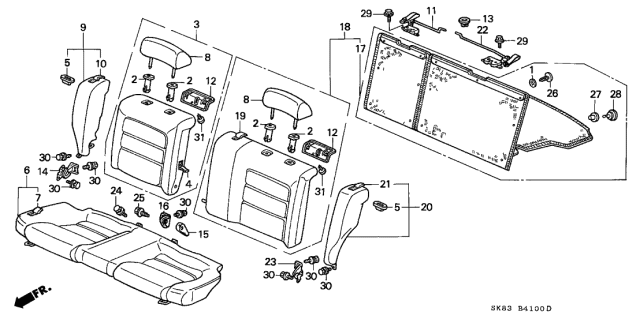 1993 Acura Integra Seat-Back Assembly, Left Rear (Silky Ivory) Diagram for 82520-SK8-A42ZG