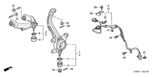 2003 Acura CL Abs Wheel Speed Sensor, Right Front Diagram for 57450-S0K-A52