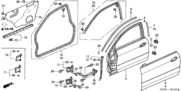 2001 Acura CL Weatherstrip Retainer Clips Compatible Diagram for 91568-SR2-003