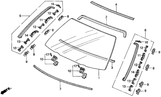 1998 Acura CL Windshield-Reveal Surround Molding Trim (Upper) Diagram for 73151-SV4-003