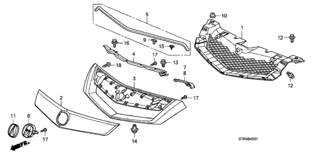 2010 Acura RDX Right Front Grille Beam (Upper) Diagram for 71141-STK-A00