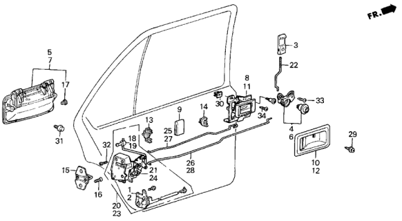 1988 Acura Integra Right Rear Door Lock Crank Assembly Diagram for 72630-SE3-003