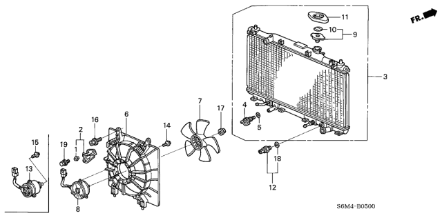 2002 Acura RSX Motor, Cooling Fan Diagram for 19030-PNA-003