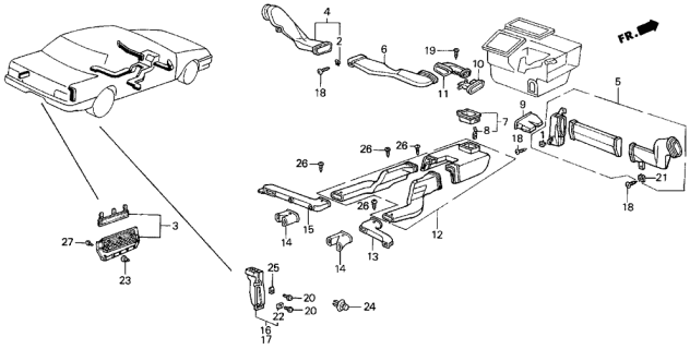 1987 Acura Legend Duct, Rear Heater Diagram for 83331-SD4-670
