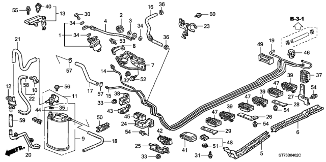 1999 Acura Integra Clamp C Fuel Pipe Diagram for 91597-SR3-003