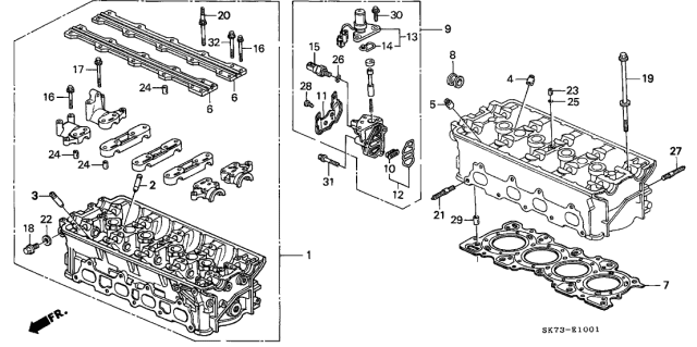 1993 Acura Integra Cylinder Head Assembly Diagram for 12100-P30-010