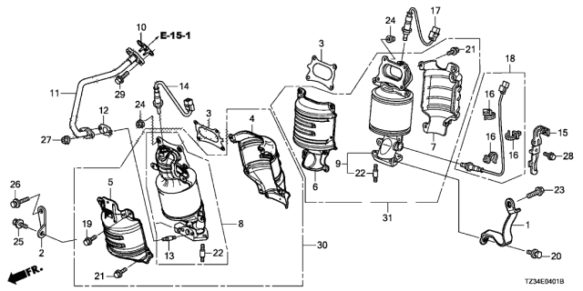 2020 Acura TLX Front Primary Catalytic Converter Diagram for 18280-5J2-A10