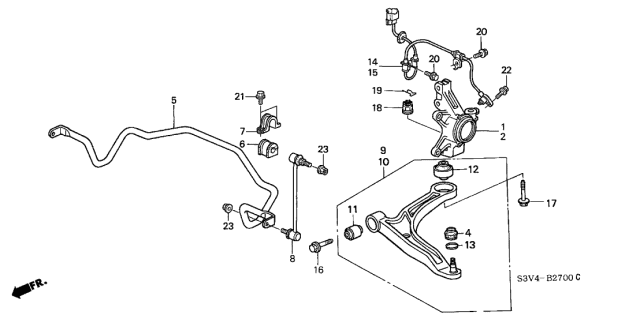2002 Acura MDX Front Driver Side Lower Control Arm Diagram for 51360-S3V-A03