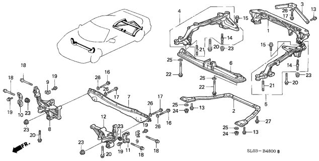 1998 Acura NSX Bracket Assembly, Right Front Cross Diagram for 50310-SL0-A01