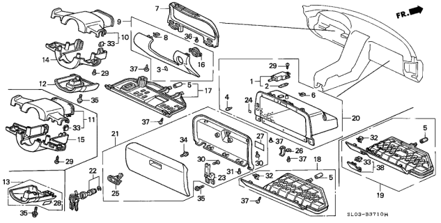 1995 Acura NSX Instrument Panel Garnish Diagram