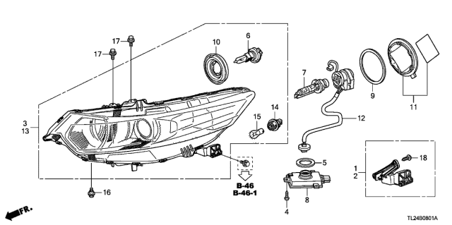 2009 Acura TSX Driver Side Headlight Assembly Composite Diagram for 33151-TL0-A02