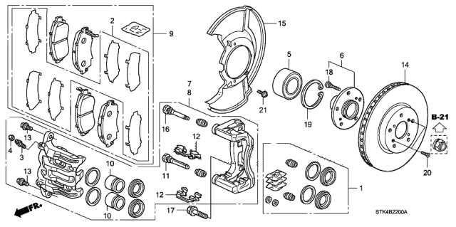 2008 Acura RDX Caliper Sub-Assembly L Front (Rmd) Diagram for 45019-SHJ-A01RM