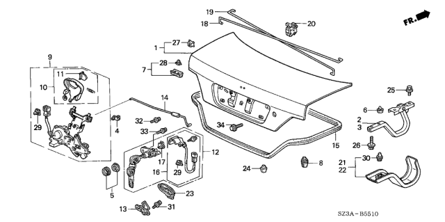2004 Acura RL Trunk Striker Assembly Diagram for 74862-S82-A01