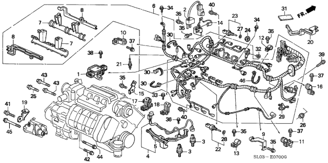 2000 Acura NSX Engine Wire Harness - Clamp Diagram