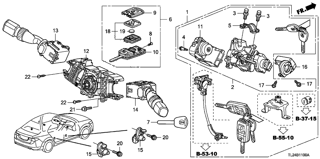 Acura 06350-TL0-A01 Cylinder Set, Key