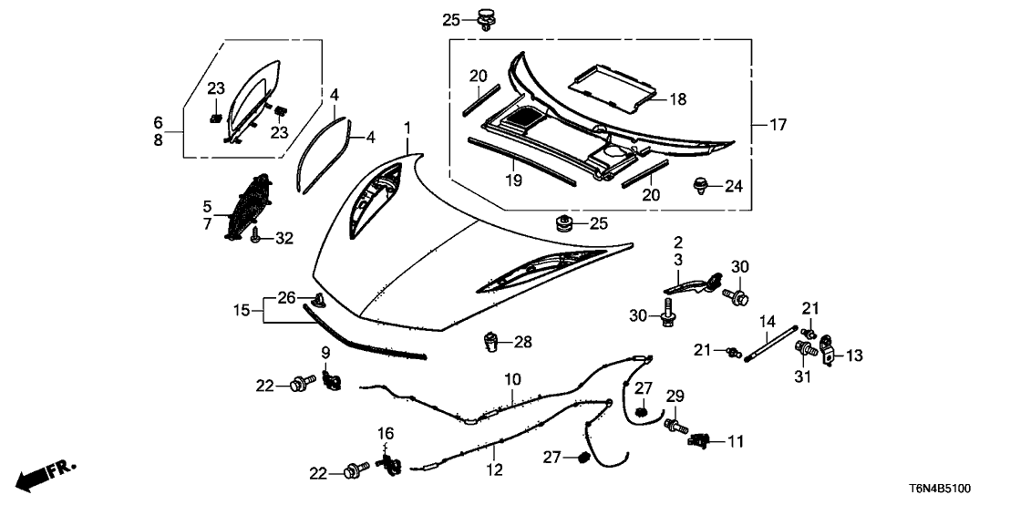 Acura 70113-T6N-A00 Passenger Side Hood Mesh Vent