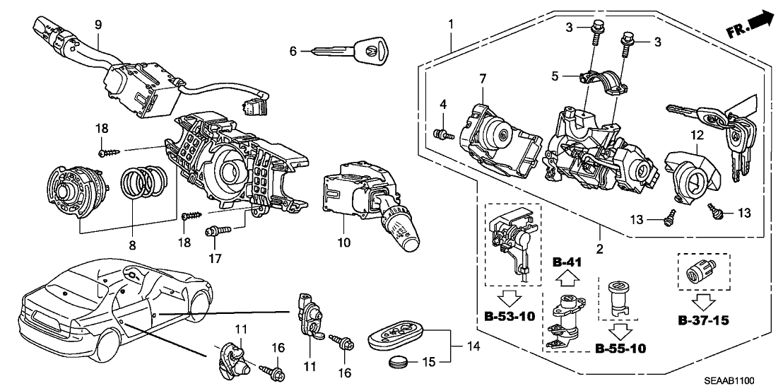 Acura 06350-SEC-A60 Cylinder Set, Key