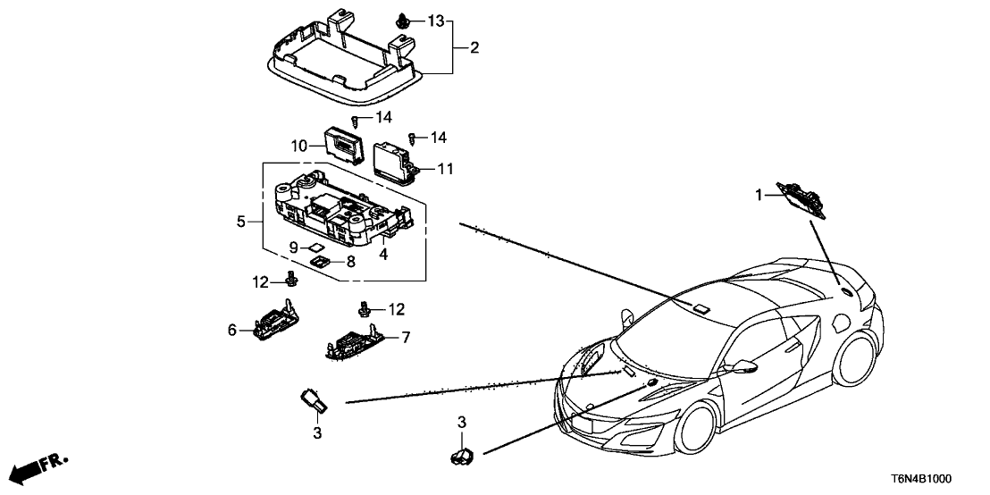 Acura 34440-T6N-A01ZA Console Assembly, Roof (Deep Black)