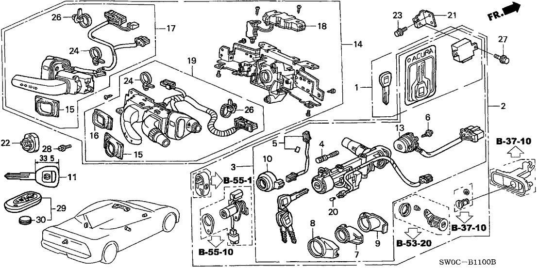 Acura 35010-SL0-A23ZD Lock Set (Platinum White)