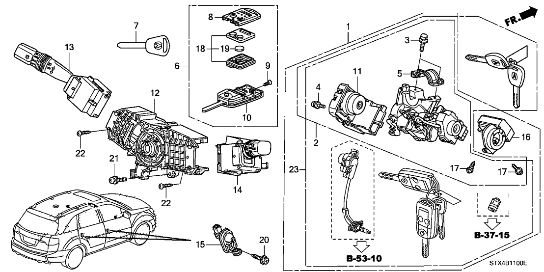 Acura 06350-STX-307 Cylinder Set, Key