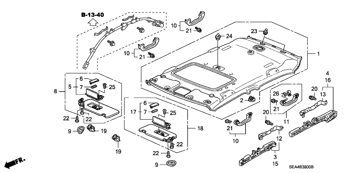 Acura 83200-SEC-A92ZB Lining Assembly, Roof (Clear Gray) (Sunroof)