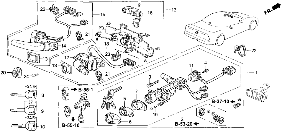 Acura 35010-SL0-A10 Lock Set, Cylinder