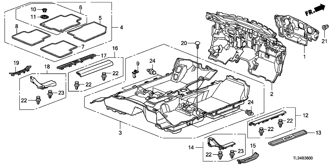 Acura 83301-TL2-A02ZA Carpet Assembly, Floor (Gray)