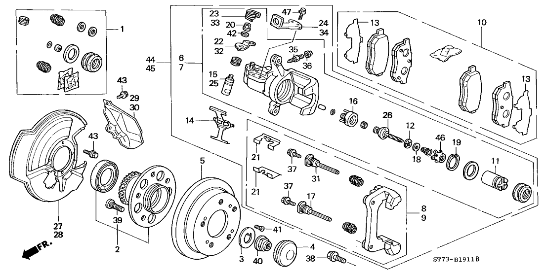 Acura 43012-ST3-E50 Body Set, Right Rear Caliper