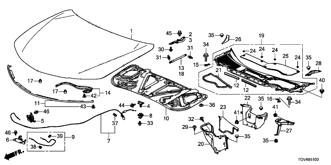 Acura 60170-TGV-A00ZZ Hinge, Driver Side Hood