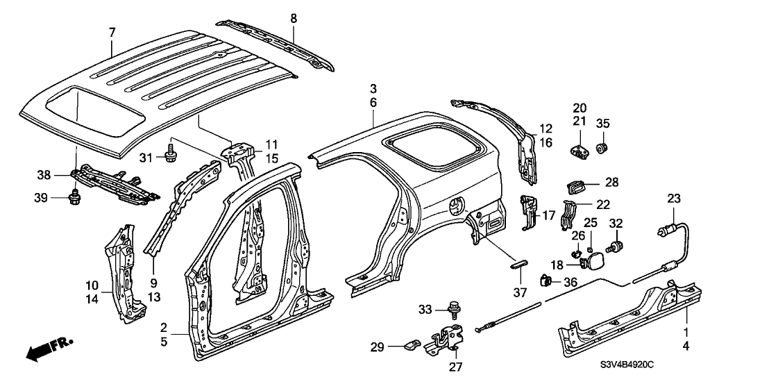 Acura 04636-S3V-305ZZ Panel Set, Right Rear (Outer) (Dot)