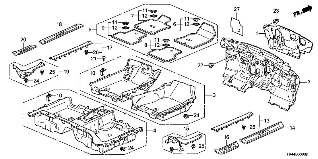 Acura 83604-TK4-A01ZA Floor Mat, Left Rear (Gray)