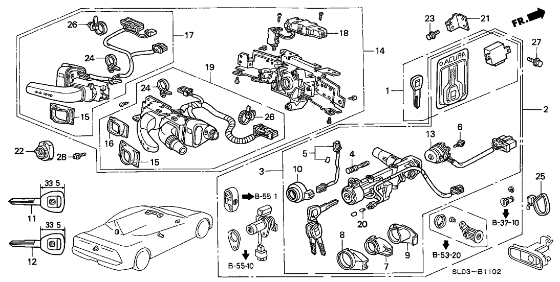 Acura 35010-SL0-A02 Lock Set