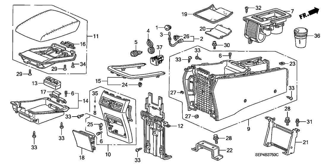 Acura 83402-SEP-A01ZA Box Assembly, Console (Graphite Black)