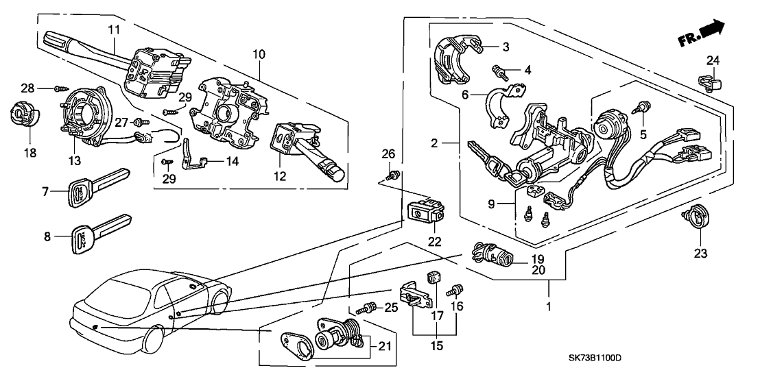 Acura 35010-SK7-A51ZB Lock Set (Palmy Blue)